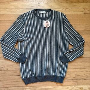 Men's Striped Crewneck Sweater in Gray 100% Alpaca